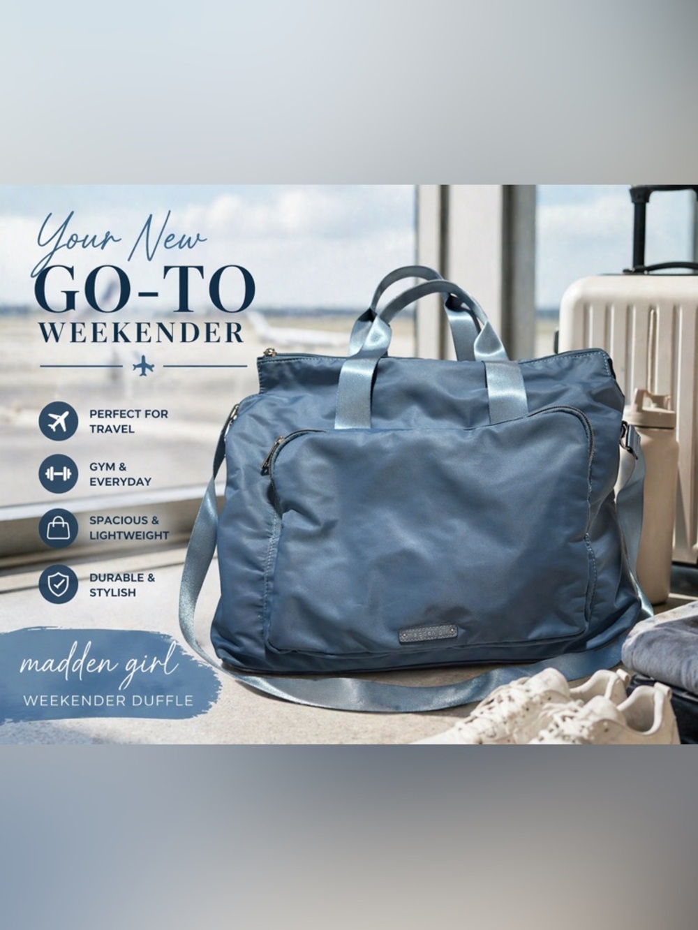 Madden Girl Blue Nylon Duffle Bag Travel Gym Carry On